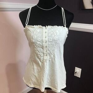 y2k abercrombie white floral embroidered button up cross back tank medium